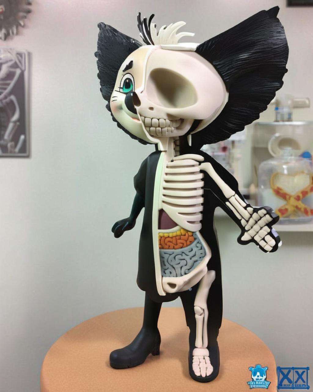 Cruella de Vil , x-ray, skeleton visible<lora:skeleton_toy_sdxl:1.0>