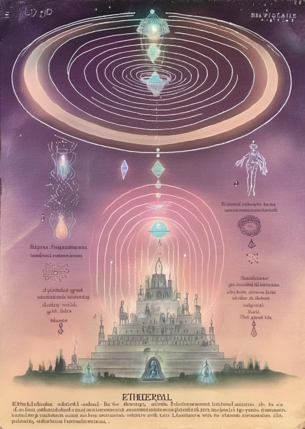 Ethereal Eidolons: Opalescent saucers, harboring ethereal shades, transcend boundaries, binding spectral knowledge with earthly mysteries.<lora:UFO_Alchemy_sdxl:1.0>