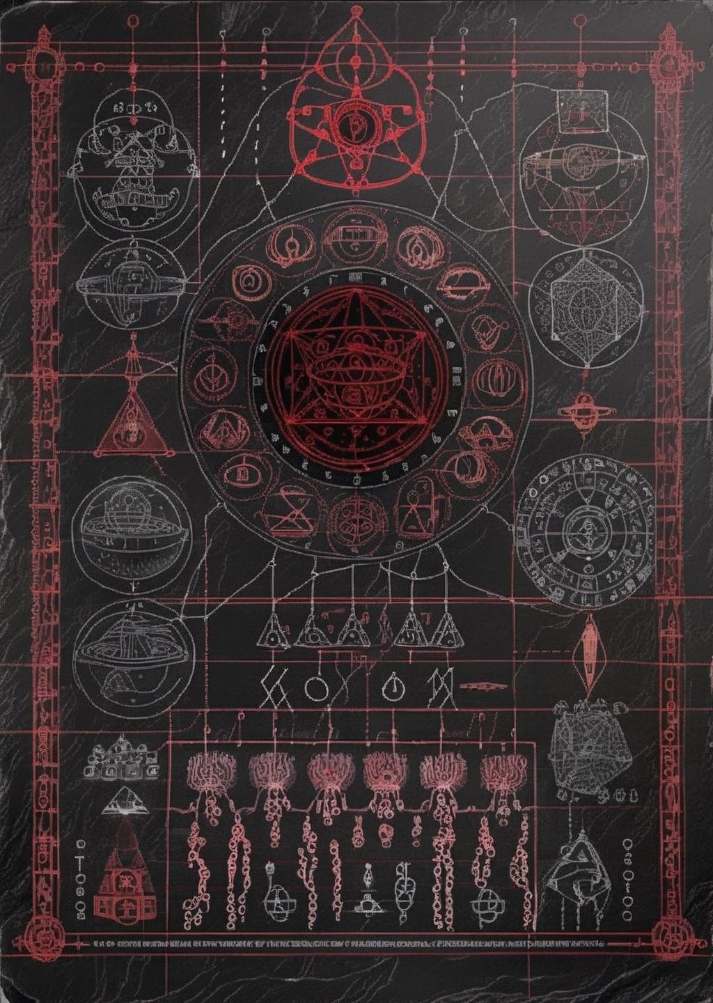 Occult Odyssey: Crimson sigils etched on obsidian, UFOs traverse astral oceans, guided by eldritch navigational charts of forgotten aeons.<lora:UFO_Alchemy_sdxl:1.0>