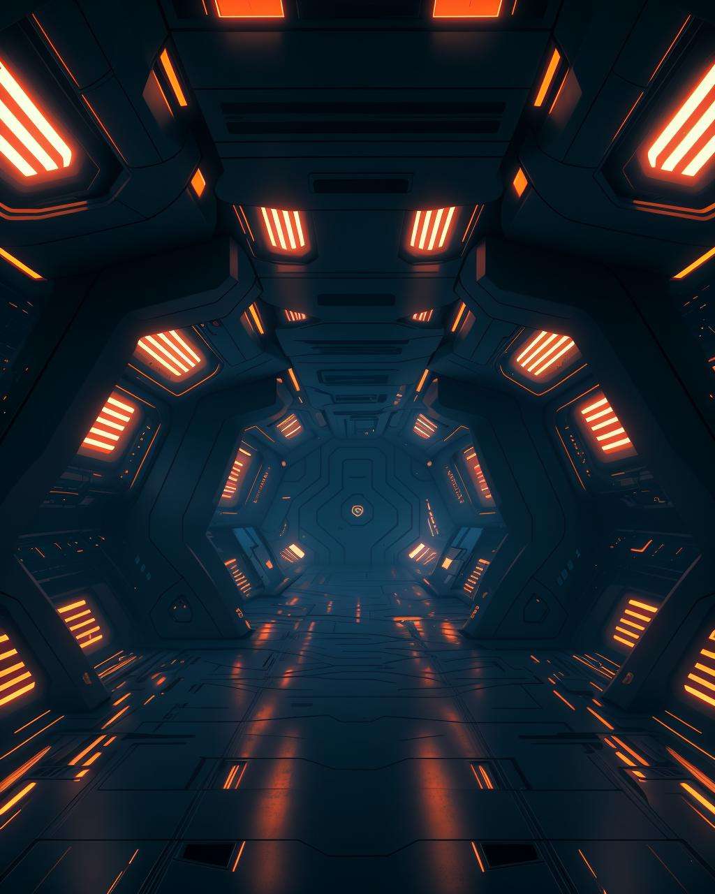 a sci - fi spaceship interior with a bright light coming from the ceiling , futuristic, 8k, cinematic