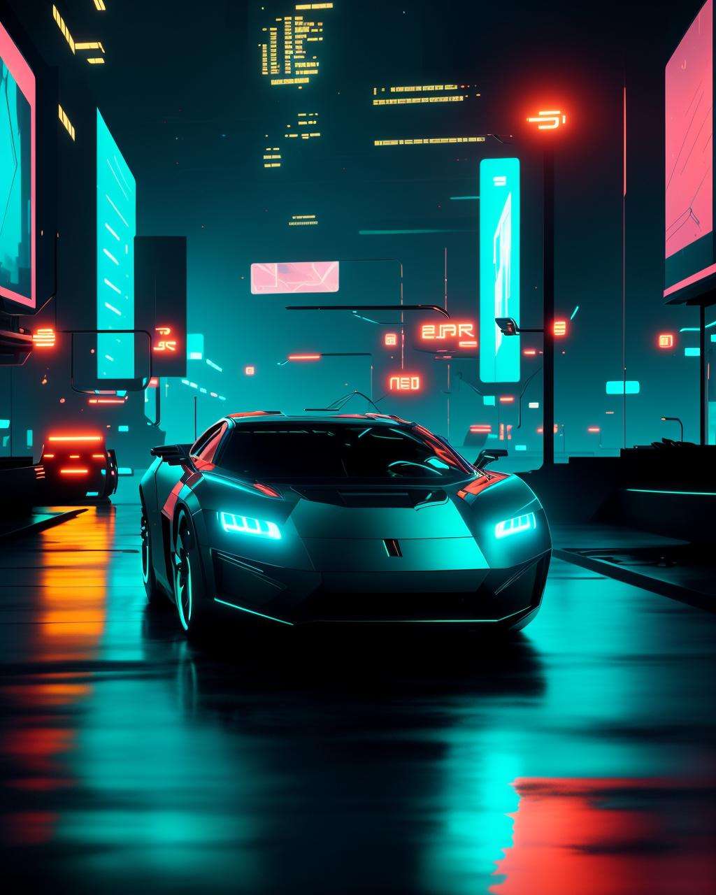 a car driving down a street at night , futuristic, 8k, cinematic