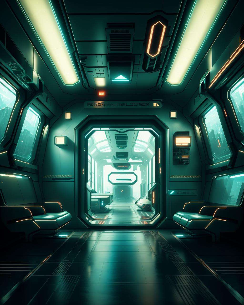 a room with a train in it , futuristic, 8k, cinematic