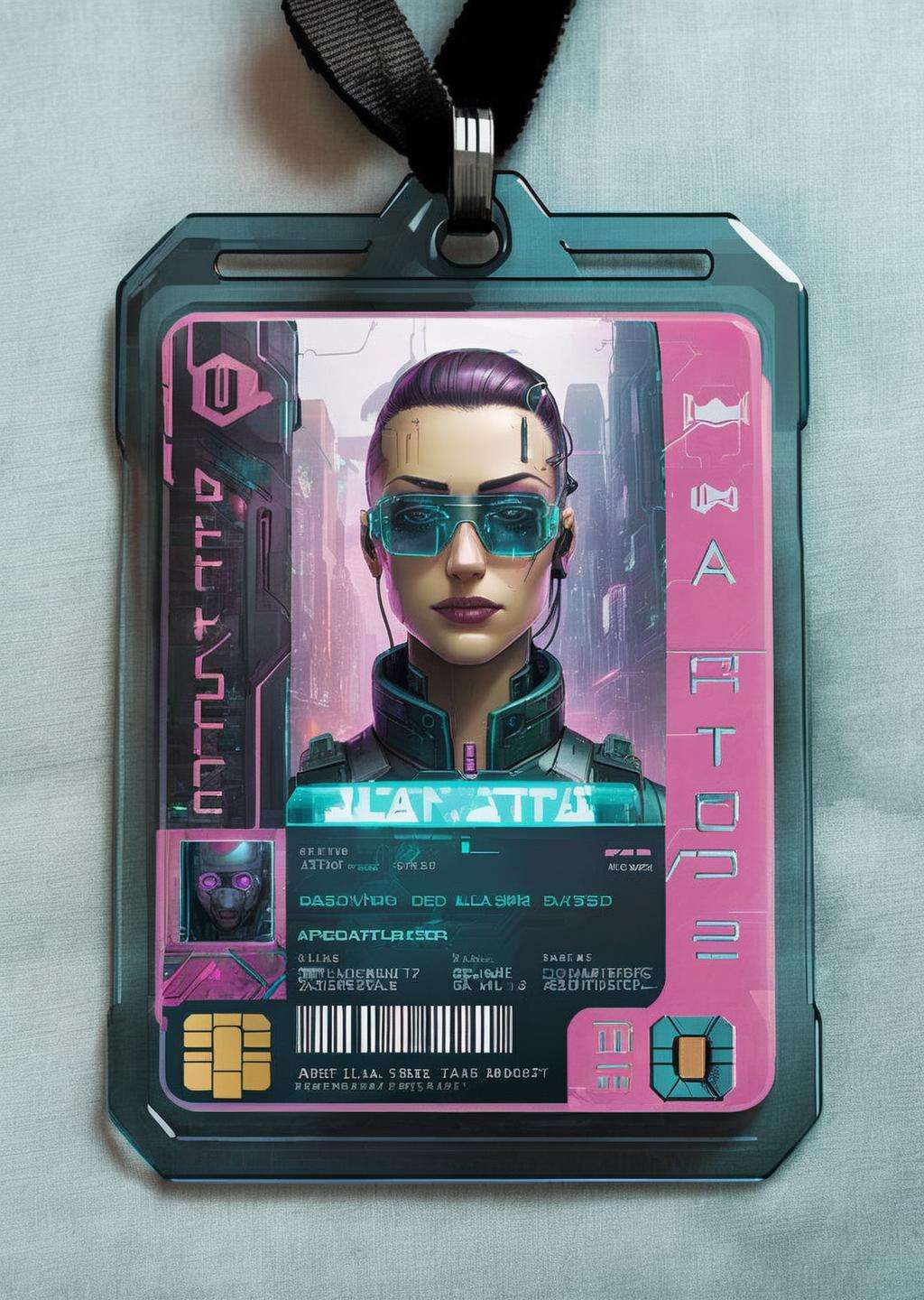 a badge ID , Altichiero, detailed product photo, a character portrait, new objectivity , cyberpunk style , <lora:Cyber_ID_sdxl:1.0> , <lora:cyber_aesthetic_sdxl:0.2>