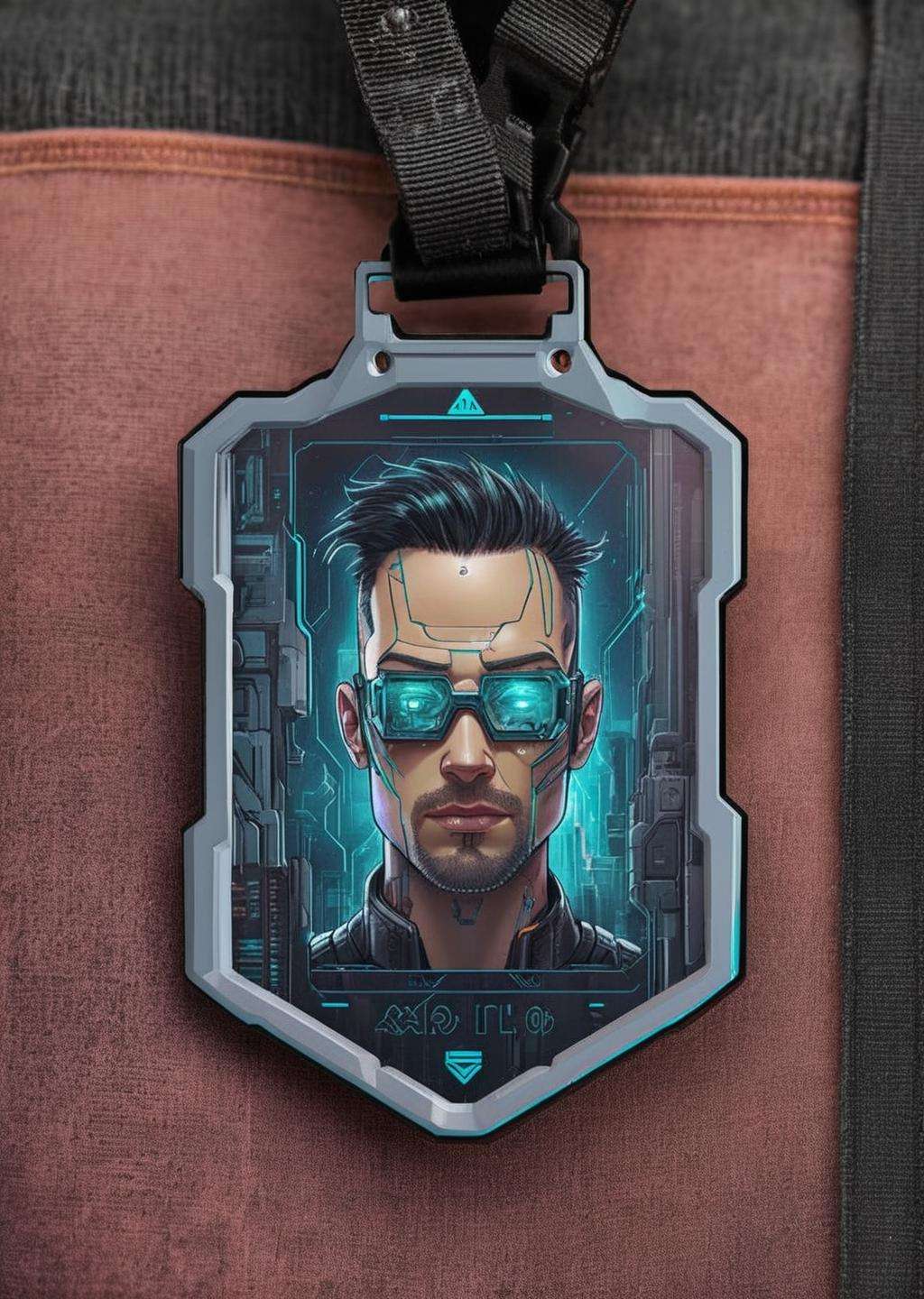 a badge , Altichiero, detailed product photo, a character portrait, new objectivity , cyberpunk style<lora:Cyber_ID_sdxl:1.0>