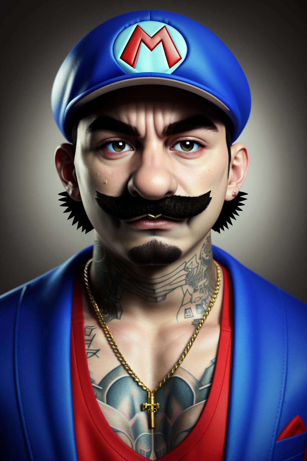 photo of person gangster rap, trap vip, real_mario , ultra realistic, detailed skin, real life