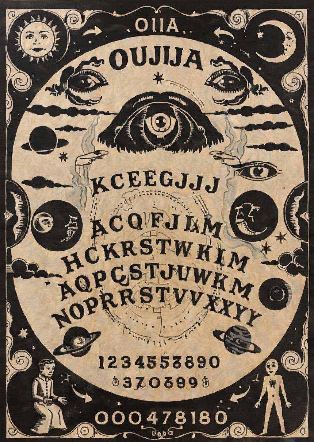 ouija , a drawing of a man in a circle with a planet in the middle<lora:Ouija_sdxl:1.0>