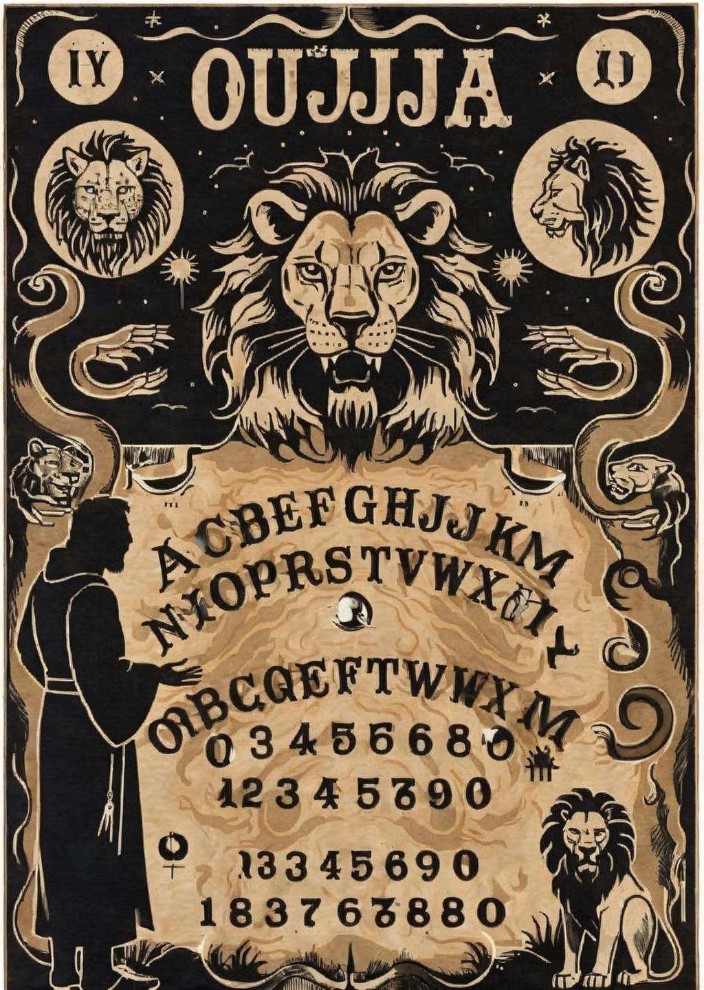 ouija , a man in a robe standing next to a lion<lora:Ouija_sdxl:1.0>