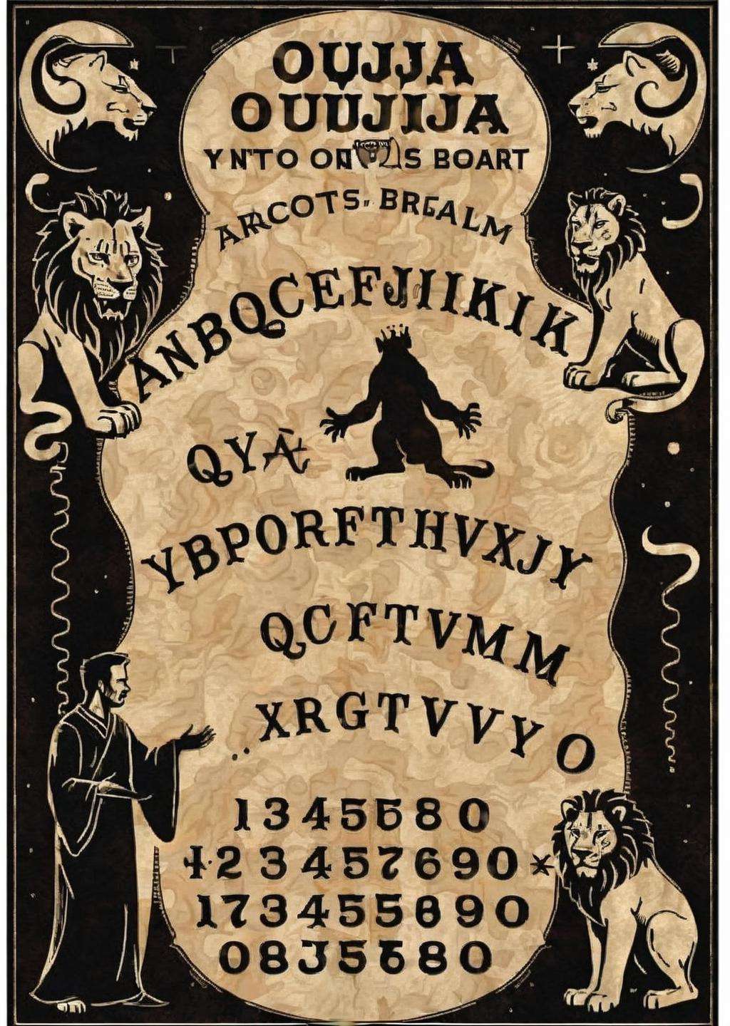 ouija , a man in a robe standing next to a lion<lora:Ouija_sdxl:1.0>