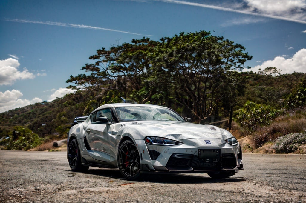 Supra
A captivating image of a Supra, its sleek silhouette painted in a mesmerizing pearlescent white. The photo showcases the Supra's sporty design, with its low stance, aggressive lines, and aerodynamic curves. The scene is set on a winding mountain road, surrounded by lush greenery and breathtaking views. The atmosphere is exhilarating, with a sense of freedom and adventure in the air. The photo is captured with a top-of-the-line Sony A7R IV camera, paired with a wide-angle lens to capture the Supra's presence and the scenic landscape. The camera settings are optimized to enhance the vibrant colors and intricate details. Directed by David Fincher, in new york city cinematography by Emmanuel Lubezki, photography by Annie Leibovitz, and fashion design by Alexander Wang.