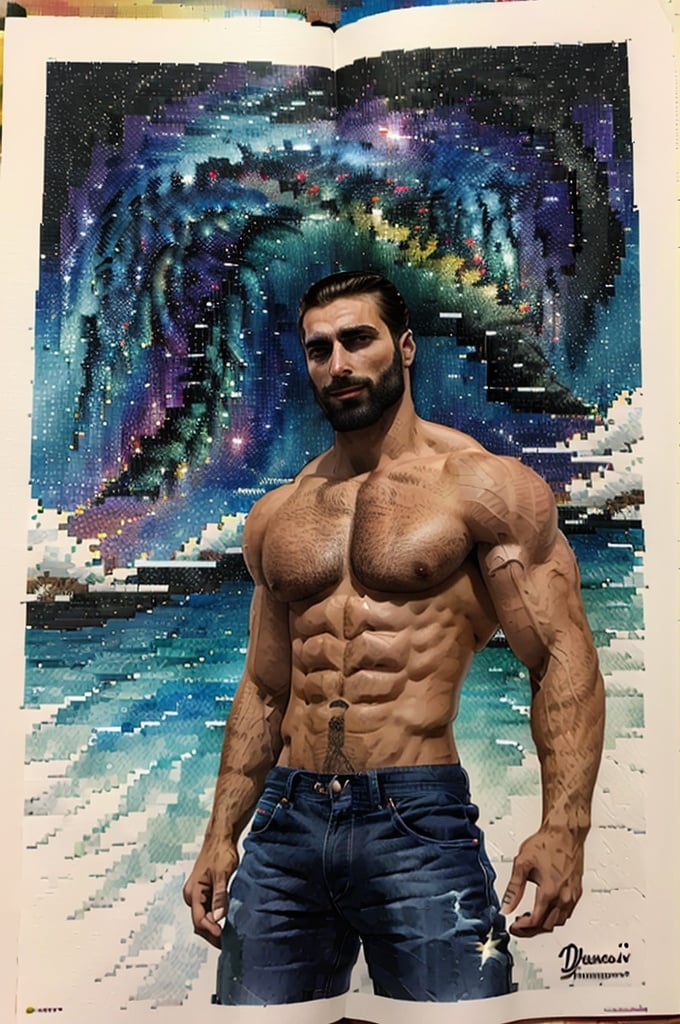 Highly detailed, High Quality, Masterpiece, beautiful, DrakePostingMeme, , 1boy, upper body, gigachad, ,LightningPunkAI anime zoomed ,gigachad,paper_cut,xjrex colorful ultra realistic
,pixel_art,xjrex