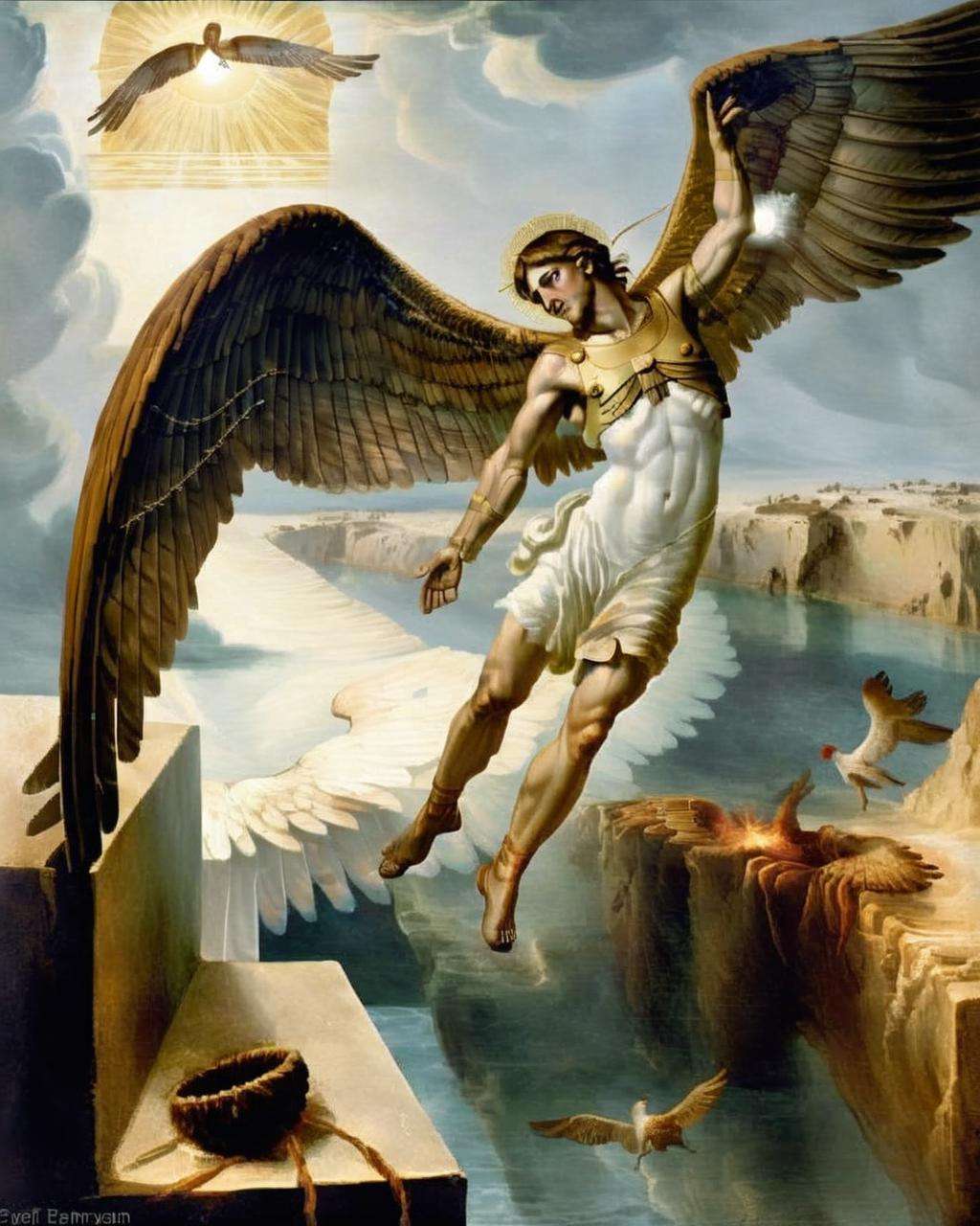 (best quality) , Icarian Archetypes: An examination of the archetypal themes and motifs present in the myth of Icarus, revealing its timeless resonance and relevance to human experiences:1.6, Icarian Archetypes:1.2, examination:1.2, archetypal themes:1.1, motifs:1.1, myth of Icarus:1.1, timeless resonance:1.1, relevance:1.1, human experiences:1.1. , icarus, <lora:Icarus_sdxl-v1:1.0>