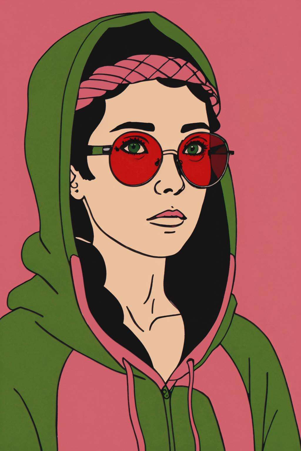 a woman with sunglasses and a hoodie , wake_up