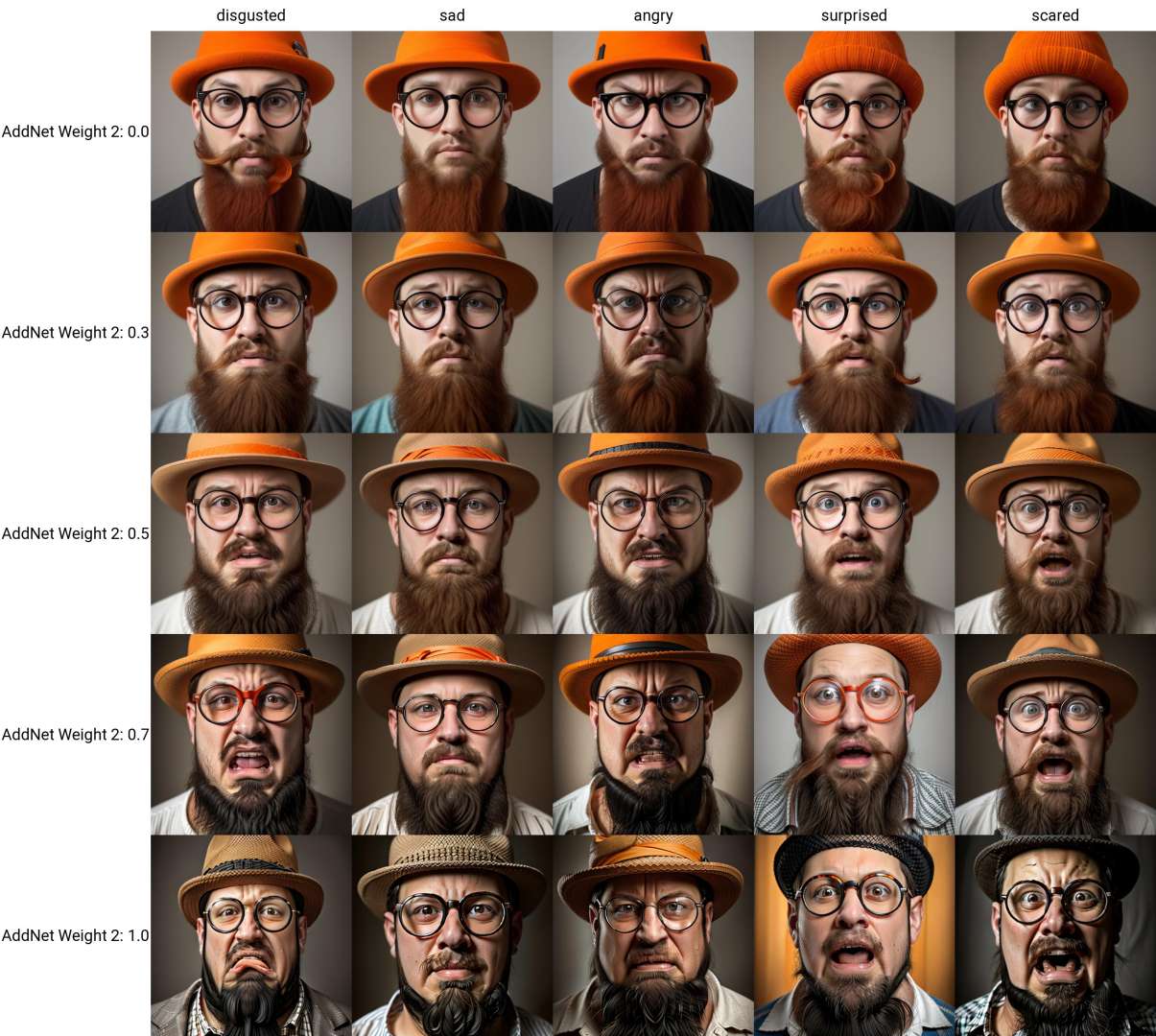 ( disgusted ), photo portrait of a man with a beard and orange glasses wearing a hat,  fashion photography