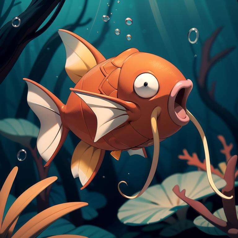 centered, award winning photo, (looking at viewer:1.2), | Magikarp_Pokemon,  fish, splash, pectoral fins, two whiskers, | underwater, bubbles, | bokeh, depth of field, cinematic composition, |<lora:Magikarp_Pokemon-15:0.6>