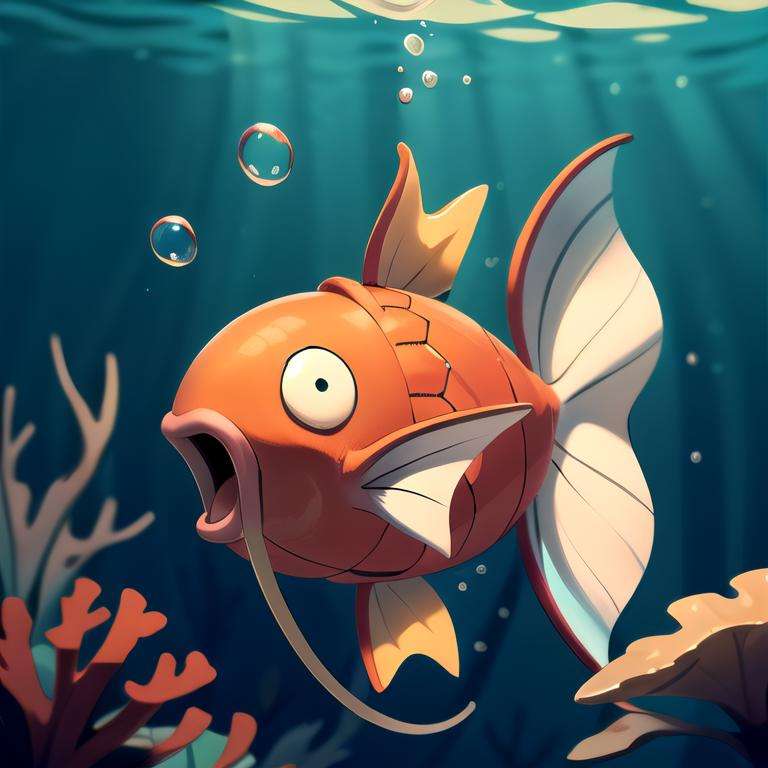 centered, award winning photo, (looking at viewer:1.2), | Magikarp_Pokemon,  fish, splash, pectoral fins,| underwater, bubbles, | bokeh, depth of field, cinematic composition, |  <lora:Magikarp_Pokemon-15:0.6>