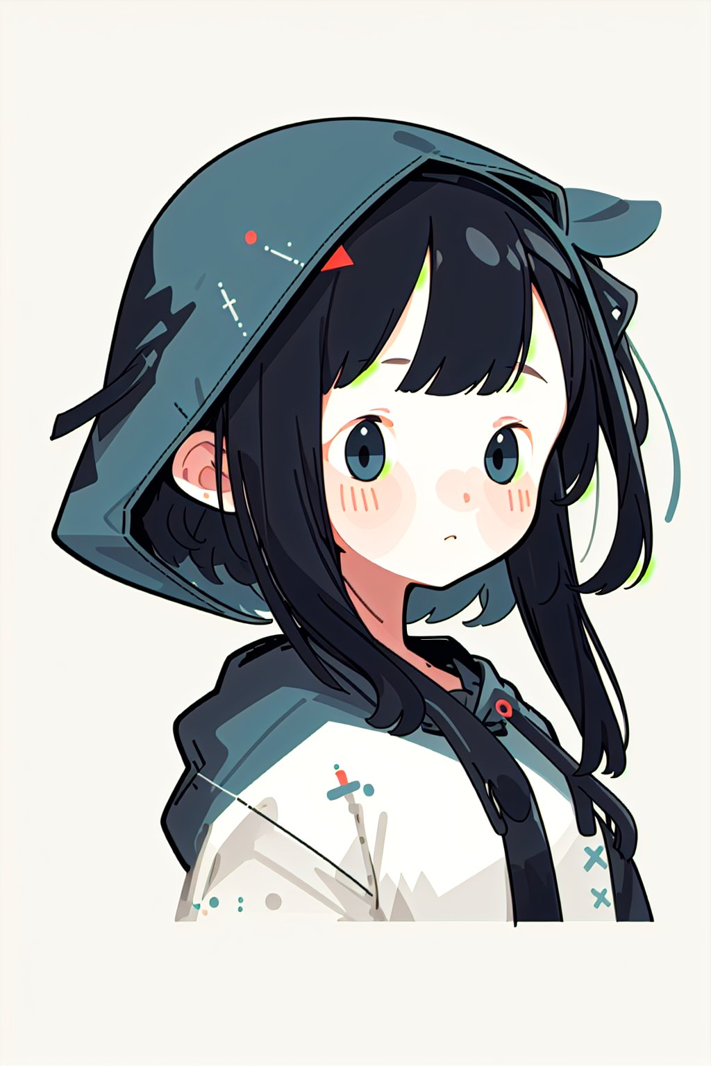 a girl in a hoodie, flat avatar, head_portrait