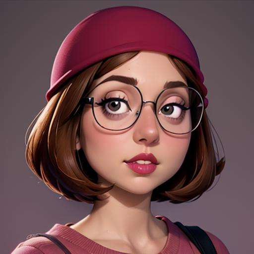 (Meg Griffin), (parody), glasses, skull cap, 1girl, lips, looking at viewer, brown hair, short hair, <lora:Meg-V6:0.8>