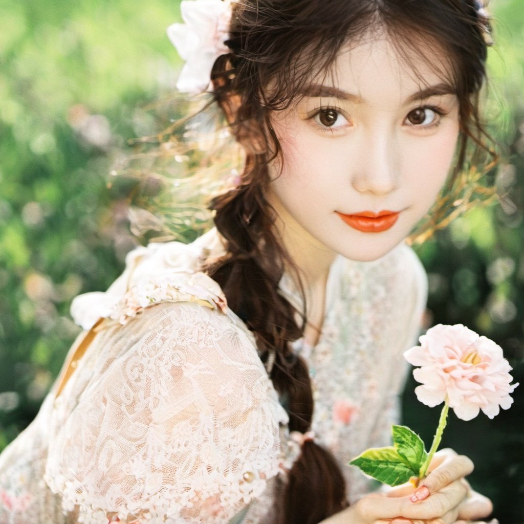 mggirl,portrait, cute girl holding flower