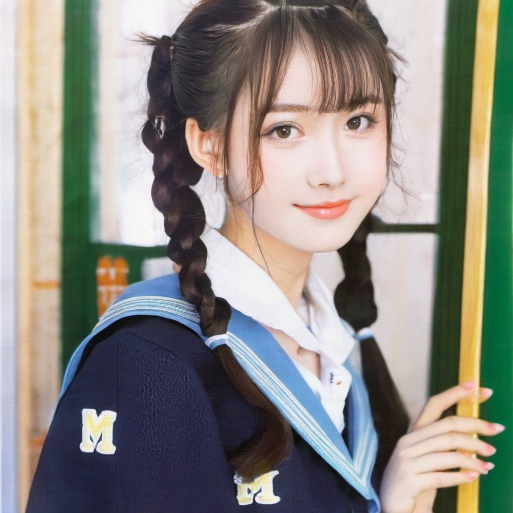 mggirl,( portrait:1.3) ,(cute,kawaii:1.3), a girl in a school uniform with twintails, 
