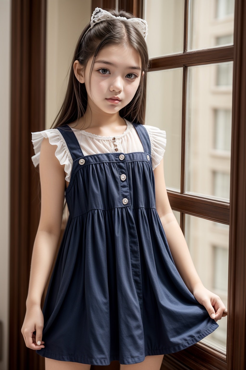 A 16 years old girl, baby dress, hand holding toy