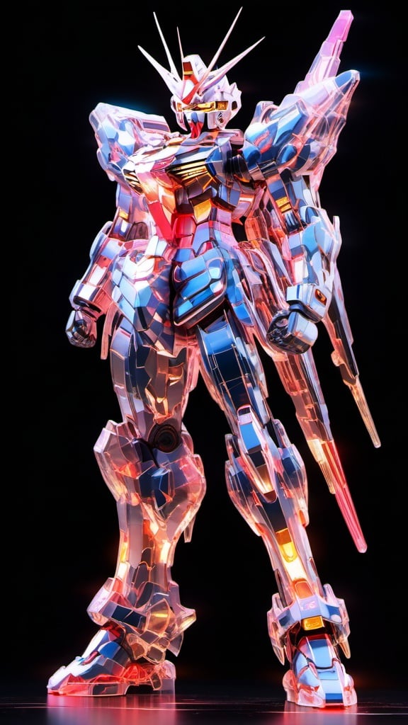 Gundam,solo,standing,glowing,black_background,Sticker,8k,intricate,highly detailed,masterpiece,sidelighting,hdr,high definition,<lora:SDXL_gundam_Transparent:0.7>,