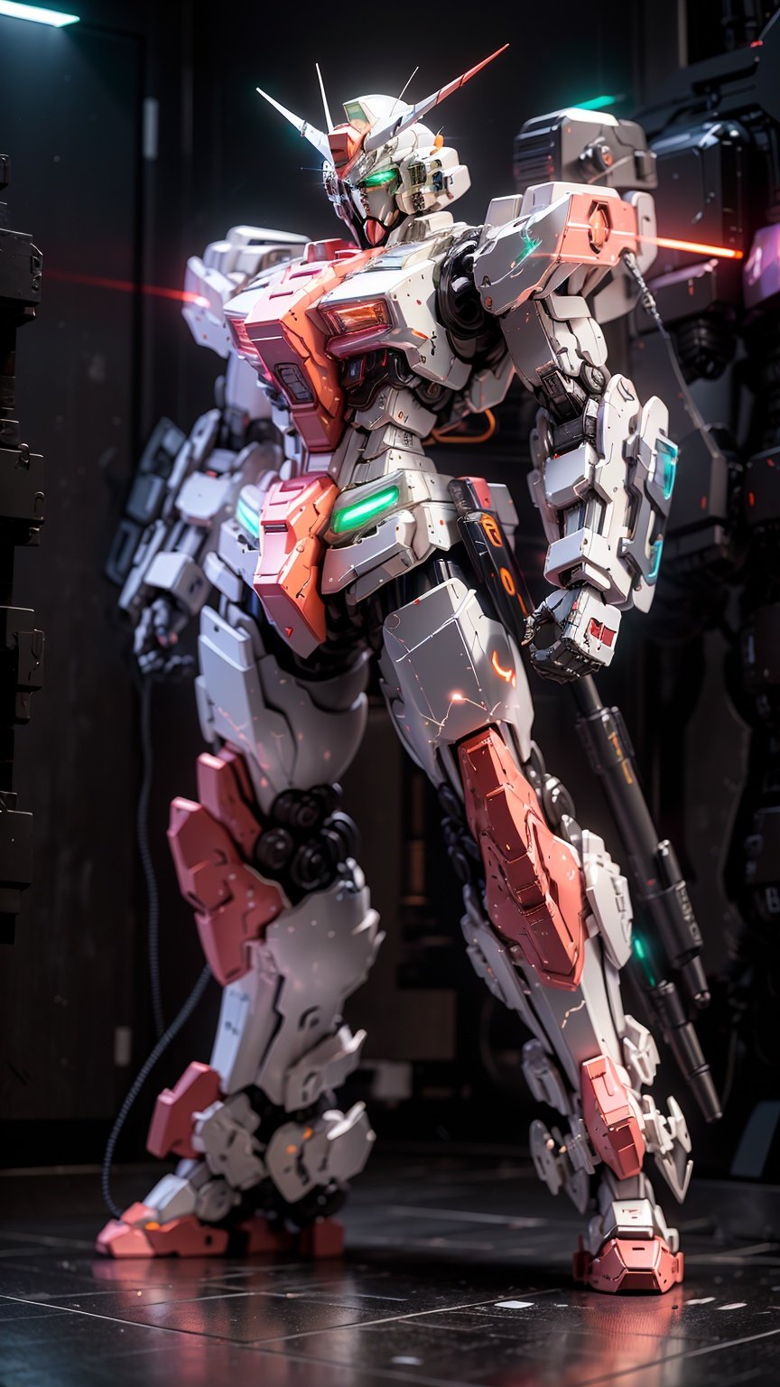 Gundam,solo,green_eyes,standing,no_humans,glowing,robot,mecha,clenched_hands,science_fiction,v-fin,mobile_suit,cinematic lighting,strong contrast,high level of detail,Best quality,masterpiece,White background,<lora:gundam_Transparent:0.7>,
