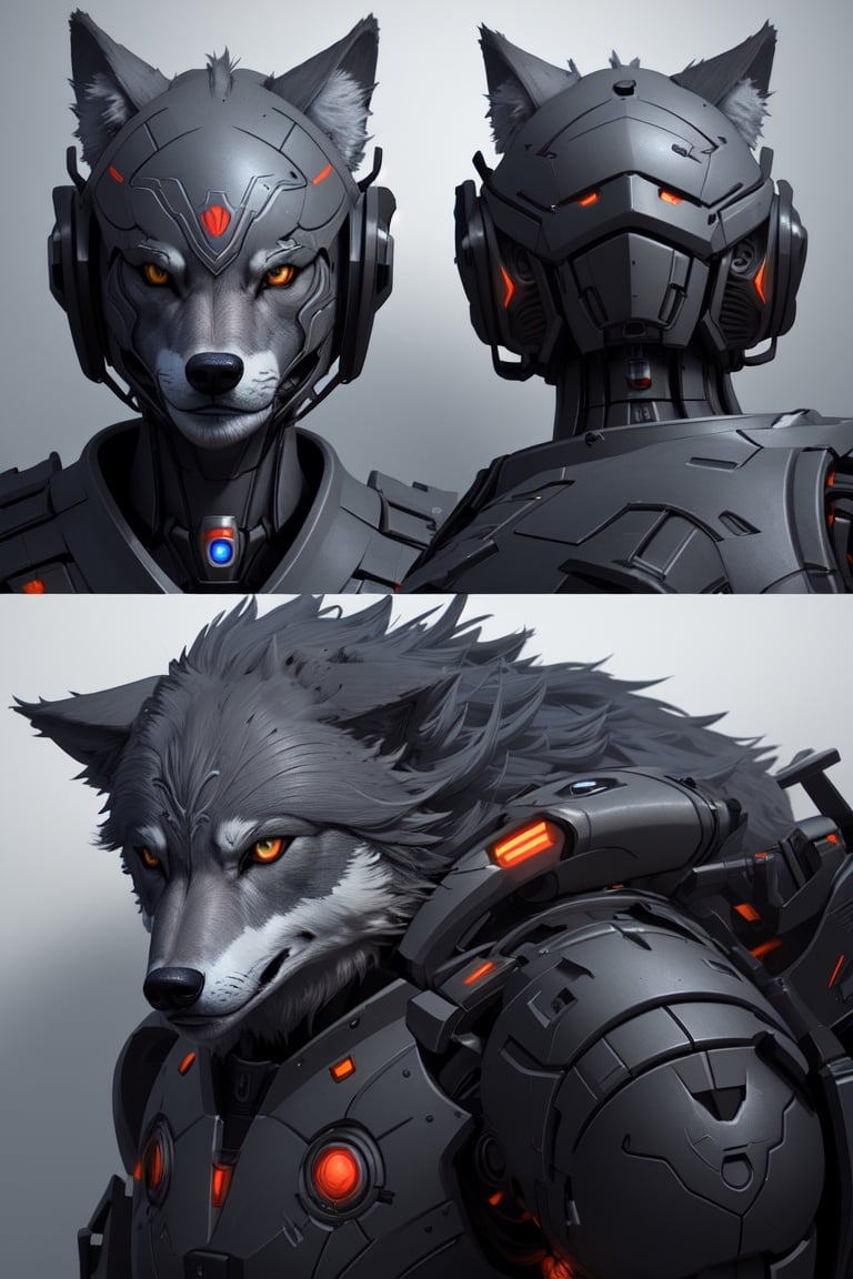 wolf nousr robot, character design, detailed face, highly detailed, intricate details, symmetrical, digital 3d, hard surface, real time, vfx, trending on artstation, ultra hd, hdr
