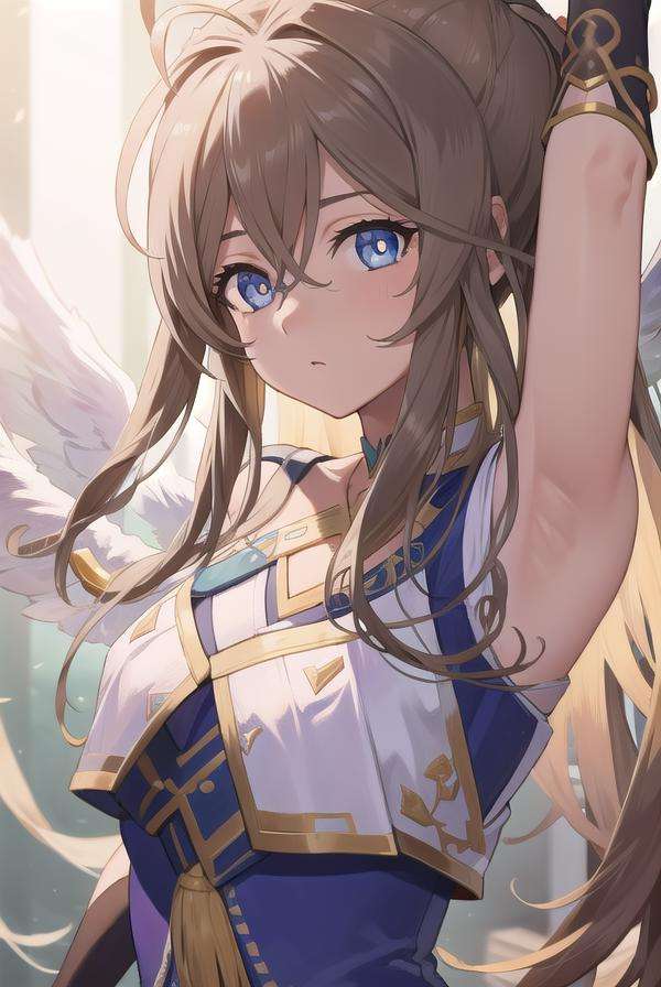 belldandy, <lora:belldandytest:1>, belldandy, long hair, blue eyes, brown hair, facial mark, forehead mark, mature female,BREAK gloves, wings, choker, fingerless gloves, bracelet, ring, feathers, angel wings, BREAK looking at viewer,BREAK indoors, classroom,BREAK <lora:GoodHands-vanilla:1>, (masterpiece:1.2), best quality, high resolution, unity 8k wallpaper, (illustration:0.8), (beautiful detailed eyes:1.6), extremely detailed face, perfect lighting, extremely detailed CG, (perfect hands, perfect anatomy),