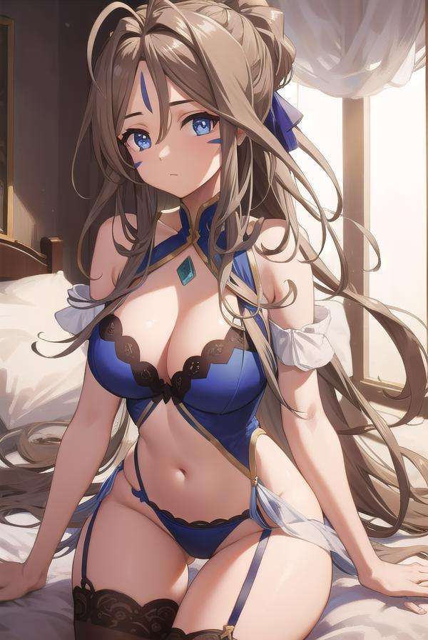 belldandy, <lora:belldandytest:1>, belldandy, long hair, blue eyes, brown hair, facial mark, forehead mark, mature female,BREAK lingerie,BREAK looking at viewer,BREAK indoors, bed,BREAK <lora:GoodHands-vanilla:1>, (masterpiece:1.2), best quality, high resolution, unity 8k wallpaper, (illustration:0.8), (beautiful detailed eyes:1.6), extremely detailed face, perfect lighting, extremely detailed CG, (perfect hands, perfect anatomy),