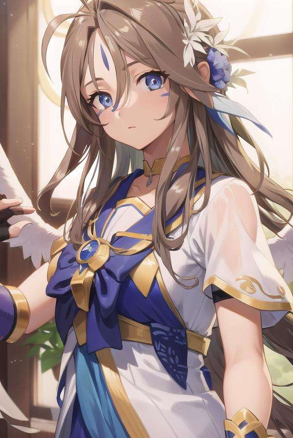 belldandy, <lora:belldandytest:1>, belldandy, long hair, blue eyes, brown hair, facial mark, forehead mark, mature female,BREAK gloves, wings, choker, fingerless gloves, bracelet, ring, feathers, angel wings, BREAK looking at viewer,BREAK indoors, classroom,BREAK <lora:GoodHands-vanilla:1>, (masterpiece:1.2), best quality, high resolution, unity 8k wallpaper, (illustration:0.8), (beautiful detailed eyes:1.6), extremely detailed face, perfect lighting, extremely detailed CG, (perfect hands, perfect anatomy),