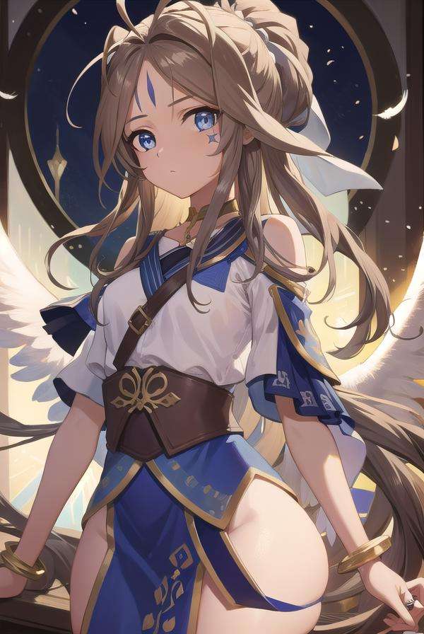 belldandy, <lora:belldandytest:1>, belldandy, long hair, blue eyes, brown hair, facial mark, forehead mark,BREAK gloves, wings, choker, fingerless gloves, bracelet, ring, feathers, angel wings, BREAK looking at viewer,BREAK indoors, classroom,BREAK <lora:GoodHands-vanilla:1>, (masterpiece:1.2), best quality, high resolution, unity 8k wallpaper, (illustration:0.8), (beautiful detailed eyes:1.6), extremely detailed face, perfect lighting, extremely detailed CG, (perfect hands, perfect anatomy),