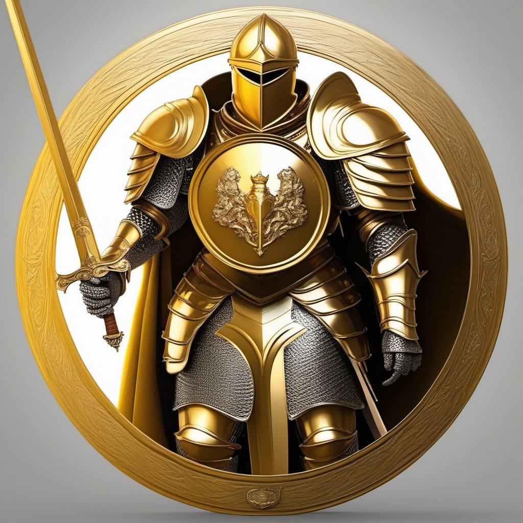 (Circle), majestic royal knight dressed in golden armor, holding a sword with confidence and valor, masterpiece, best quality,