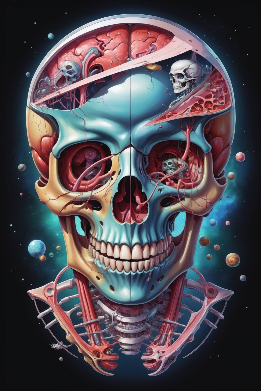 hologram of Dissection cutaway of humanity's last hope by nychos as a watercolor floating in space, a vibrant digital illustration, dribbble, quantum wavetracing, black background, behance hd