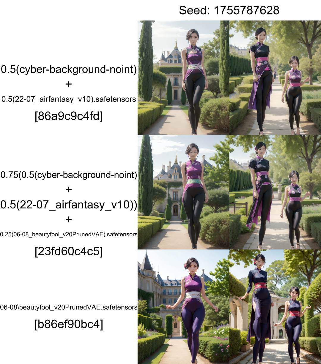 Purple Spandex qipao, perfect face, with an intricate french palace background including the garden