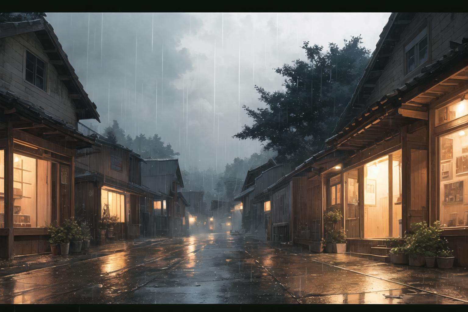 raining night ,village road,