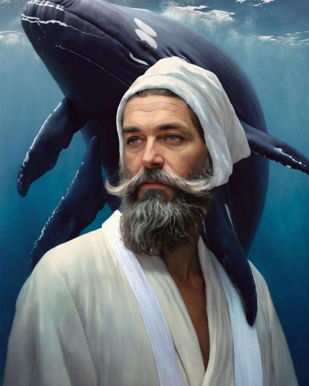 (( fauna_portrait )) ,  a man in a white robe and a beard , Whale<lora:Fauna_Portrait_sdxl:1.0>