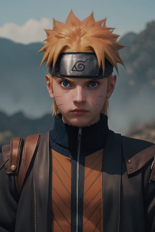 ethereal fantasy concept art of  cinematic film still n4rut0, 1boy, facial mark, solo, whisker markings, forehead protector,spiked hair, orange hair,looking at viewer, blue eyes, jacket, konohagakure symbol, short hair, long sleeves, ninja,<lora:n4rut0-02:1>  . shallow depth of field, vignette, highly detailed, high budget Hollywood movie, bokeh, cinemascope, moody, epic, gorgeous, film grain, grainy . magnificent, celestial, ethereal, painterly, epic, majestic, magical, fantasy art, cover art, dreamy