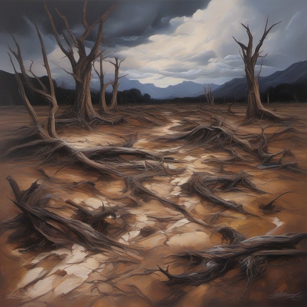 devastated landscape - oil painting