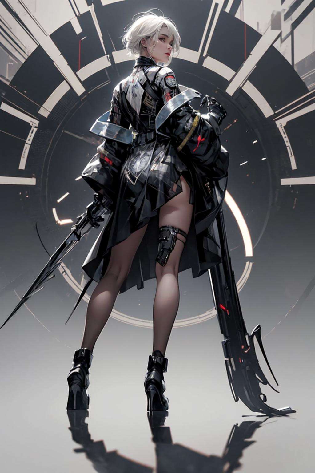 futubot, futuristic, 2030s, jet wings, exoskeleton showing. xray view, glowing circuit, gears, robotic parts, magic staff, super tech, mega mode, super heroine, witch, cyber alice, warrior princess, white hair, robe, sacred patterns, magic sceptre, witchcraft, vibrant colors, hypnotic colors, cyberpunk, Taylor lashae, captain marvel, Valkyrie, helm, wings,goddess, priestess, witch, draped in cloth, angel, young beautiful model, standing forward facing, gucci, vogue, Prada, full body Alice pagani, skin is partially covered with cybernetic networking, black light, wearing neon lined clothes, wings on back, jet boots, graffiti patterns , punk jacket , transparent tech goggles, standing in a futuristic city, glossy, avant garde, Bjork, lorde, grace charis, highly intricate, high minimalistic fashion, photography by tim walker, clear modeface features, punk hair, piercings, fashion editorial accent lighting, cinematic, blurred white clear background, photorealistic octane render, HD 8K DSLR, sharp focus, depth   <lora:Futuristicbotv.2:0.7> 
