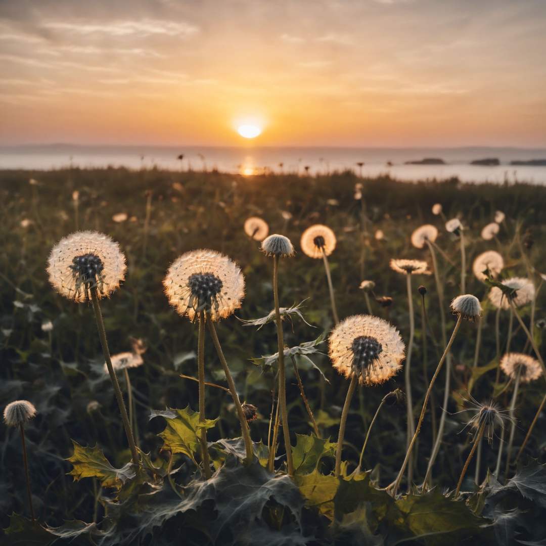 "dandelions and a glorious sunset, by photographer Lee Jeffries nikon d850 film stock photograph 4 kodak portra 400 camera f1.6 lens rich colors hyper realistic lifelike texture dramatic lighting unrealengine trending on artstation cinestill 800,<lora:sdxl_lora_rustako:0.25>