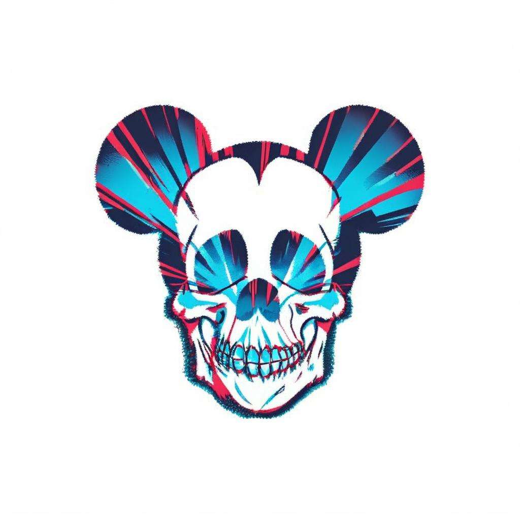 a mickey mouse logo, skull in transparent, Overprint_effect<lora:Overprint_effect_sdxl:1.0>