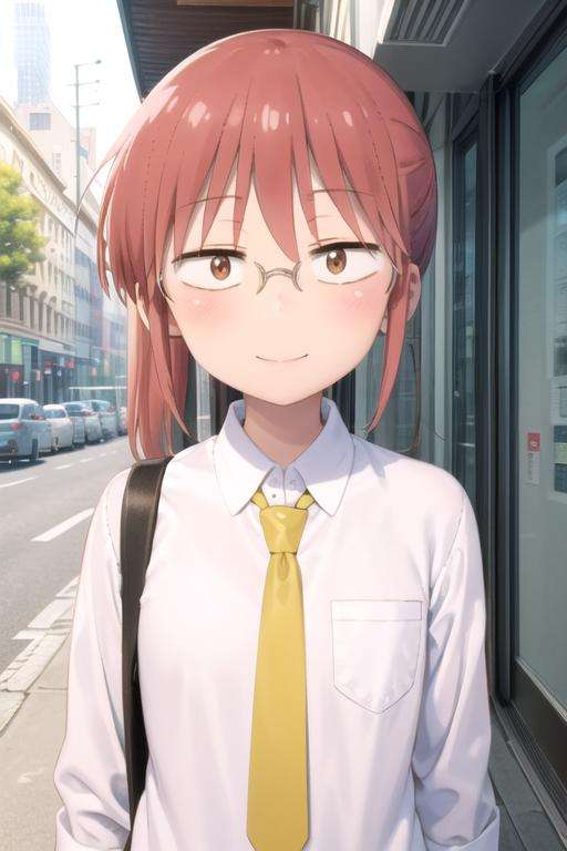 (((pixel-perfect, detail-perfect, photo-perfect))), solo, 1girl, <lora:kobayashi-maidragon:0.8>, kobayashi, white shirt, yellow necktie, looking at viewer, smile