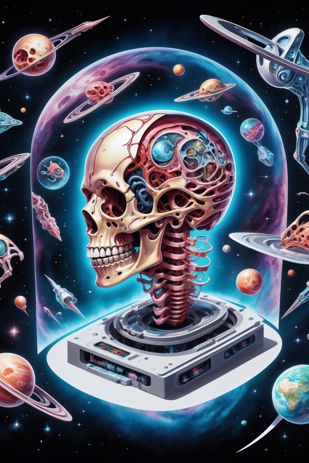 hologram of Dissection cutaway of humanity's last hope by nychos as a watercolor floating in space, a vibrant digital illustration, dribbble, quantum wavetracing, black background, behance hd