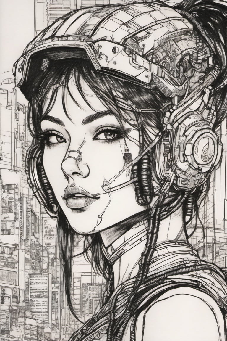 body drawing of a cyberpunk girl at midnight  streets of tokyo  in style of  ,  pen, ink, pencil, sketch, breathtaking  . award-winning, professional, highly detailed, pencil sketch
