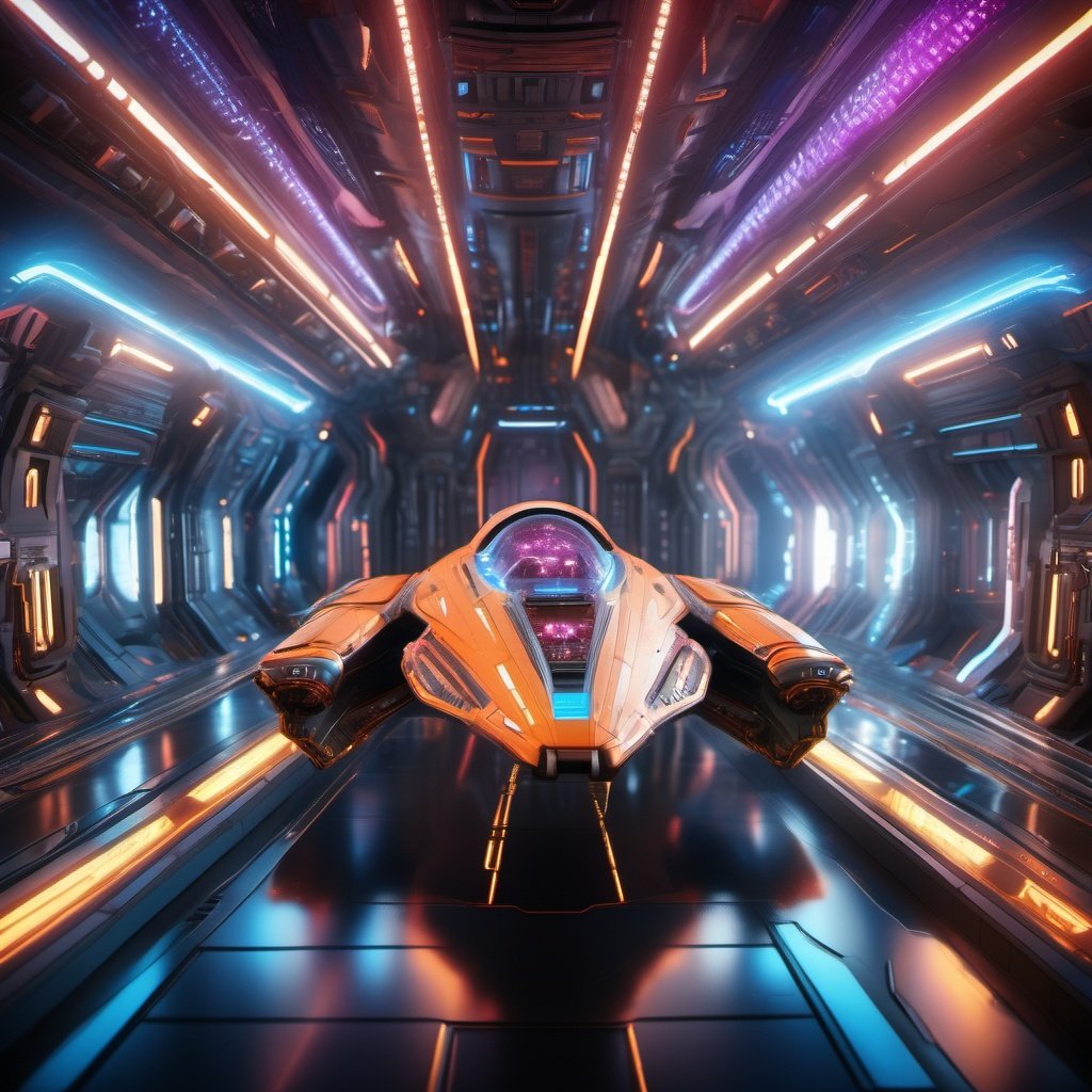 ((masterpiece)), ((best quality)), 8k, high detailed, ultra-detailed, (a futuristic spaceship), with a gigantic neon body in the center of the image, representing a futuristic city.