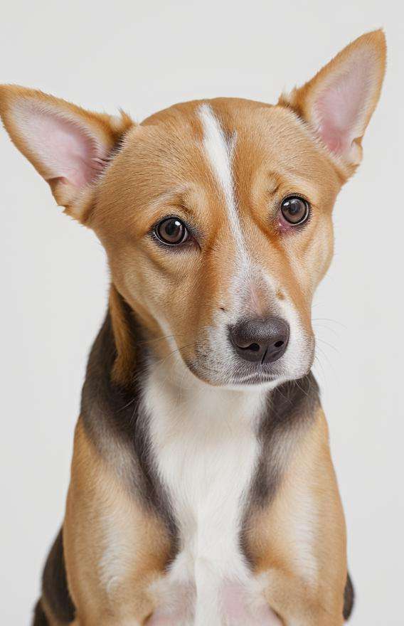 1 cute dog,realistic texture fur, Cannon EOS-1D X Mark II, 80mm ,f2.8,ISO 200,realistic,studio lighting, ultra bright white lighting,((front lighting)),simple background,white background,high resolution,professional photography,ultra high details,32K