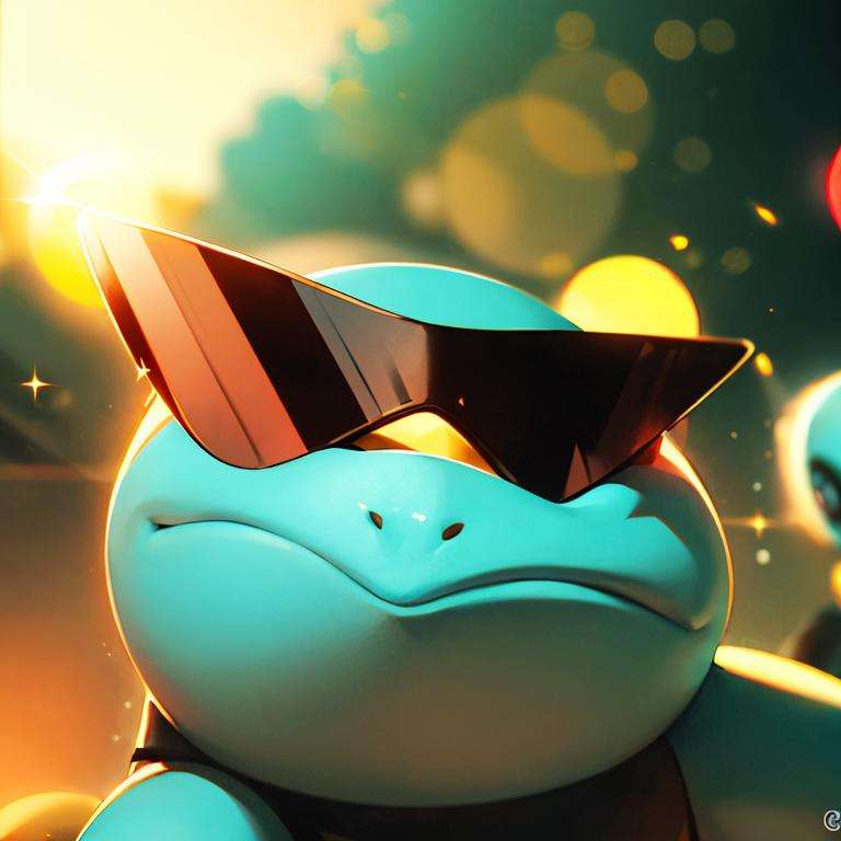 centered, award winning photo, (looking at viewer:1.2), | Squirtle_Pokemon, sunglasses,|  | bokeh, depth of field, cinematic composition, |<lora:Squirtle_Pokemon:0.8>