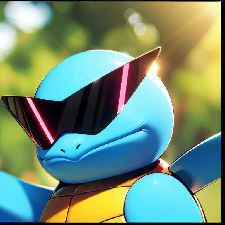 centered, award winning photo, (looking at viewer:1.2), | Squirtle_Pokemon, sunglasses, smug,|  | bokeh, depth of field, cinematic composition, |<lora:Squirtle_Pokemon:0.8>