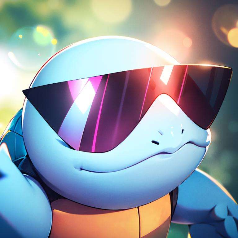 centered, award winning photo, (looking at viewer:1.2), | Squirtle_Pokemon, sunglasses,|  | bokeh, depth of field, cinematic composition, |<lora:Squirtle_Pokemon:0.8>