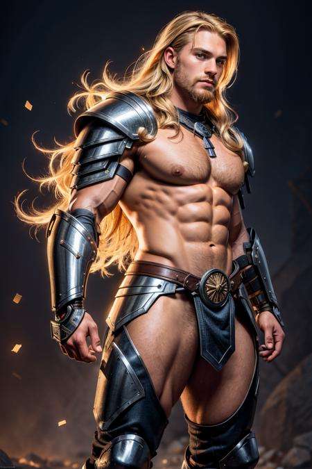 (dynamic pose:1.2),(dynamic camera),muscular blonde man, long hair, modern viking, mechanical armor, spotlights on chest, RAW photo, full sharp, (FullHD epic wallpaper) 8k uhd, dslr, soft lighting, high quality, film grain, Fujifilm XT3